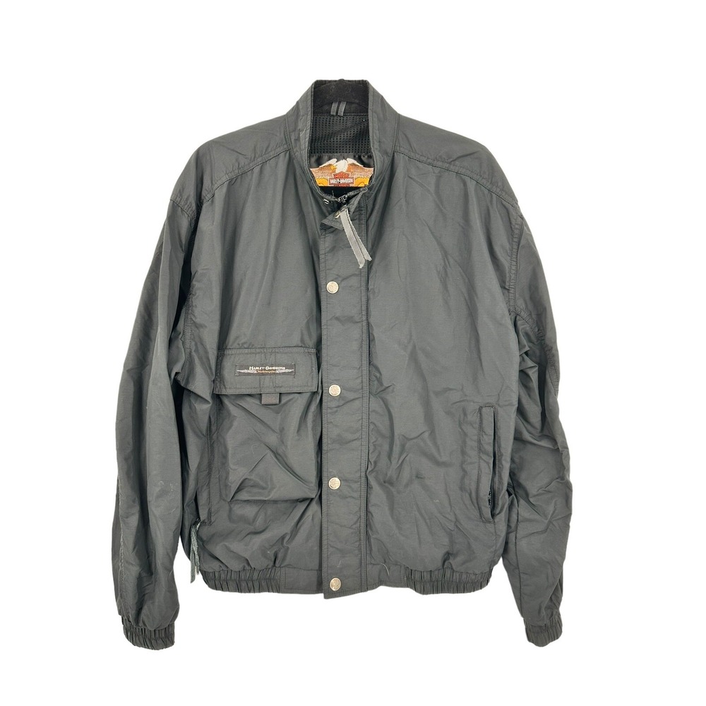 Harley-Davidson Nylon Bomber Jacket Back Logo Biker Moto Windbreaker Womens L